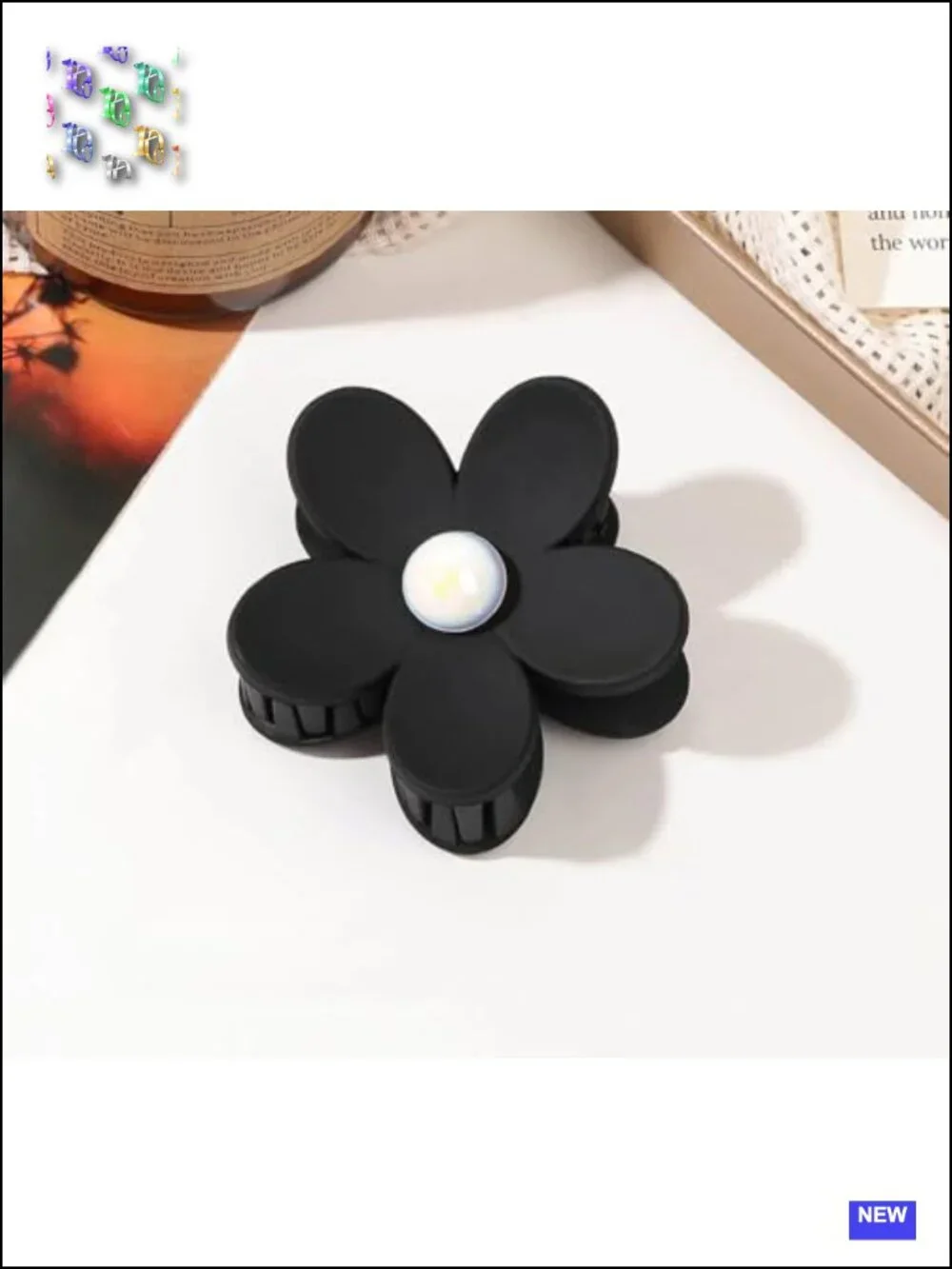 Set of 4 Matte Flower Hair Clips with Pearl Center, All Hair Types